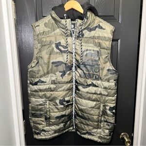 Mens Ecko Unltd Camo Quilted Zip-Up Hooded Jacket Size Large